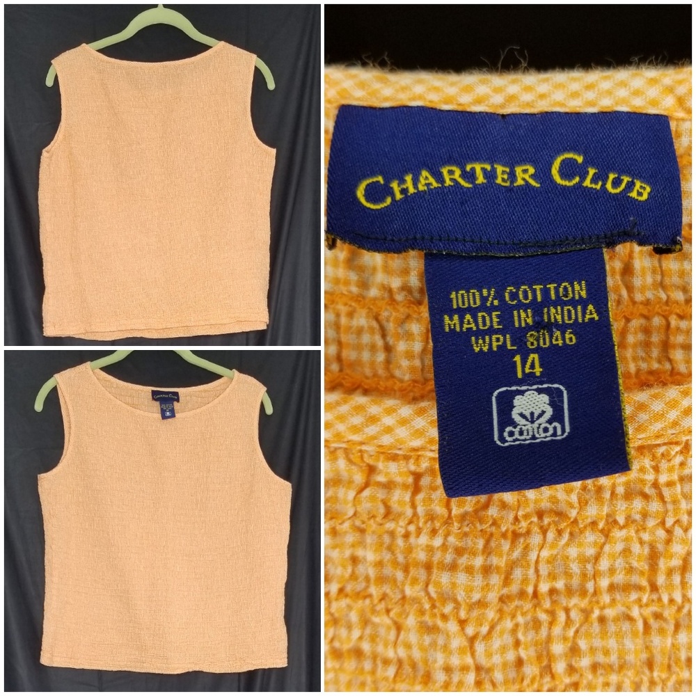 Charter Club Orange/White Cotton Smocked Tank